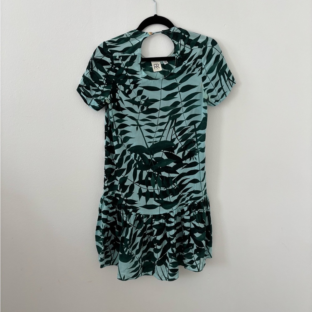 Rachel Rose Sky Blue and Green Leaf Print Dress